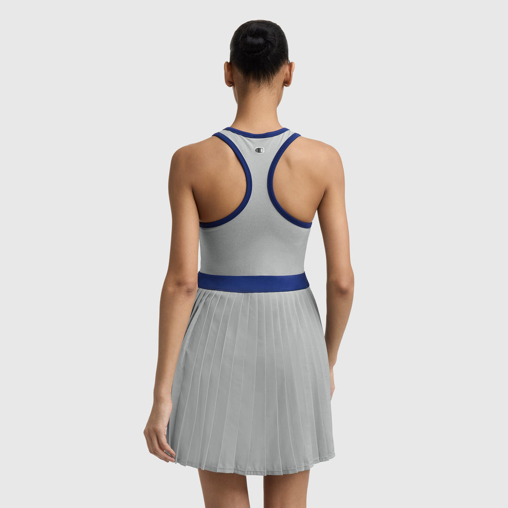 Champion Match Point Tennis Dress, Embroidered Script Logo - Oxford Grey Heather