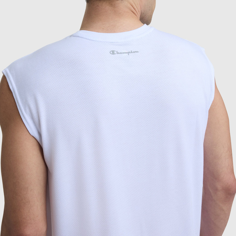 Champion Sport Crewneck Muscle Tee, Script Logo - Bright White