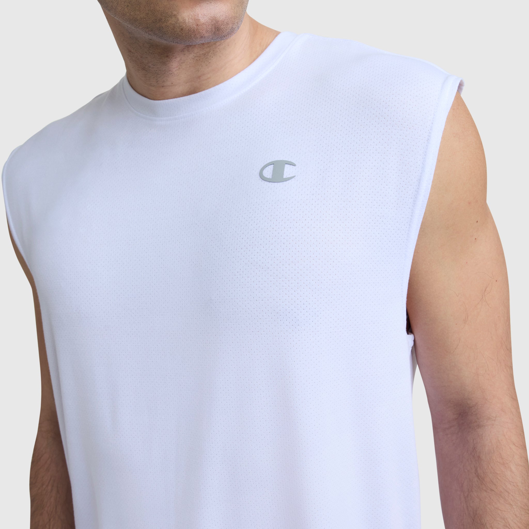 Champion Sport Crewneck Muscle Tee, Script Logo - Bright White