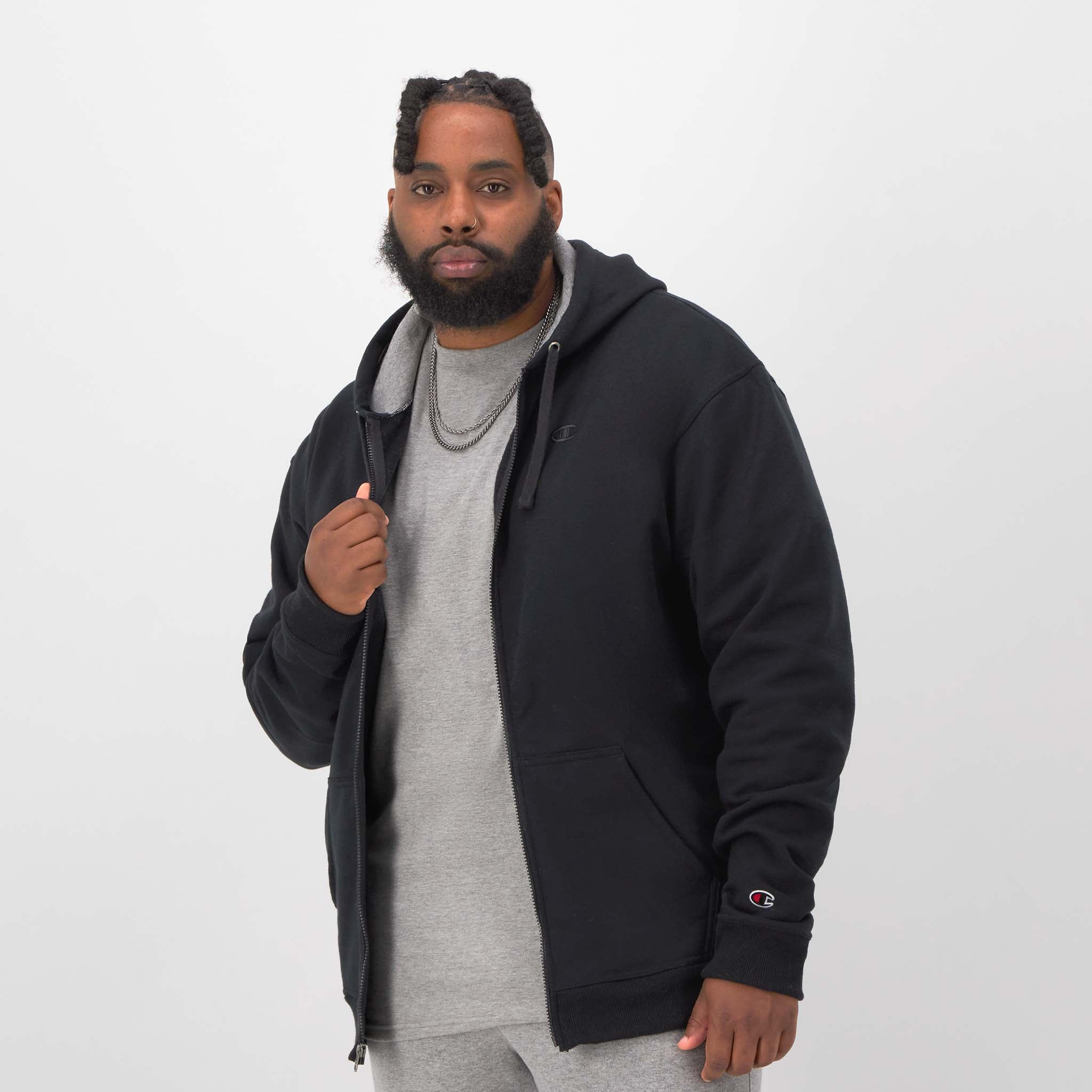 Champion Powerblend Full Zip Hoodie - Big & Tall - Black