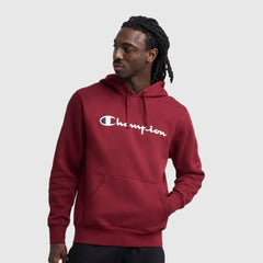 Champion Powerblend Hoodie, Full Script Logo - Pomegranate