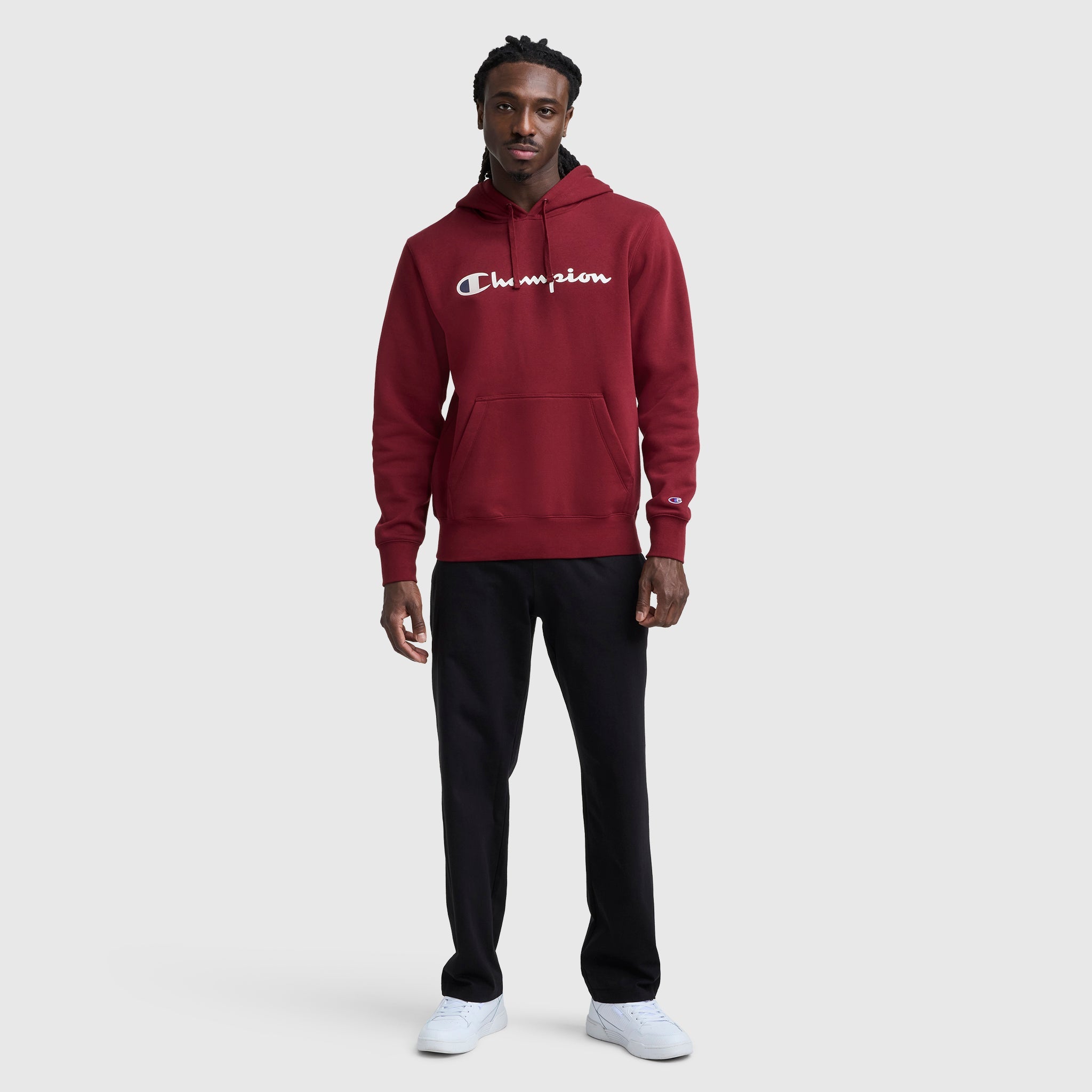 Champion Powerblend Hoodie, Full Script Logo - Pomegranate