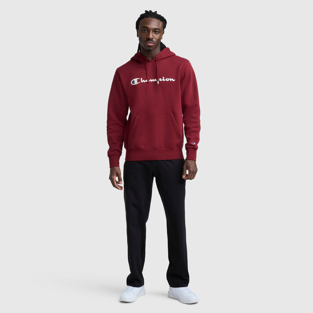 Champion Powerblend Hoodie, Full Script Logo - Pomegranate