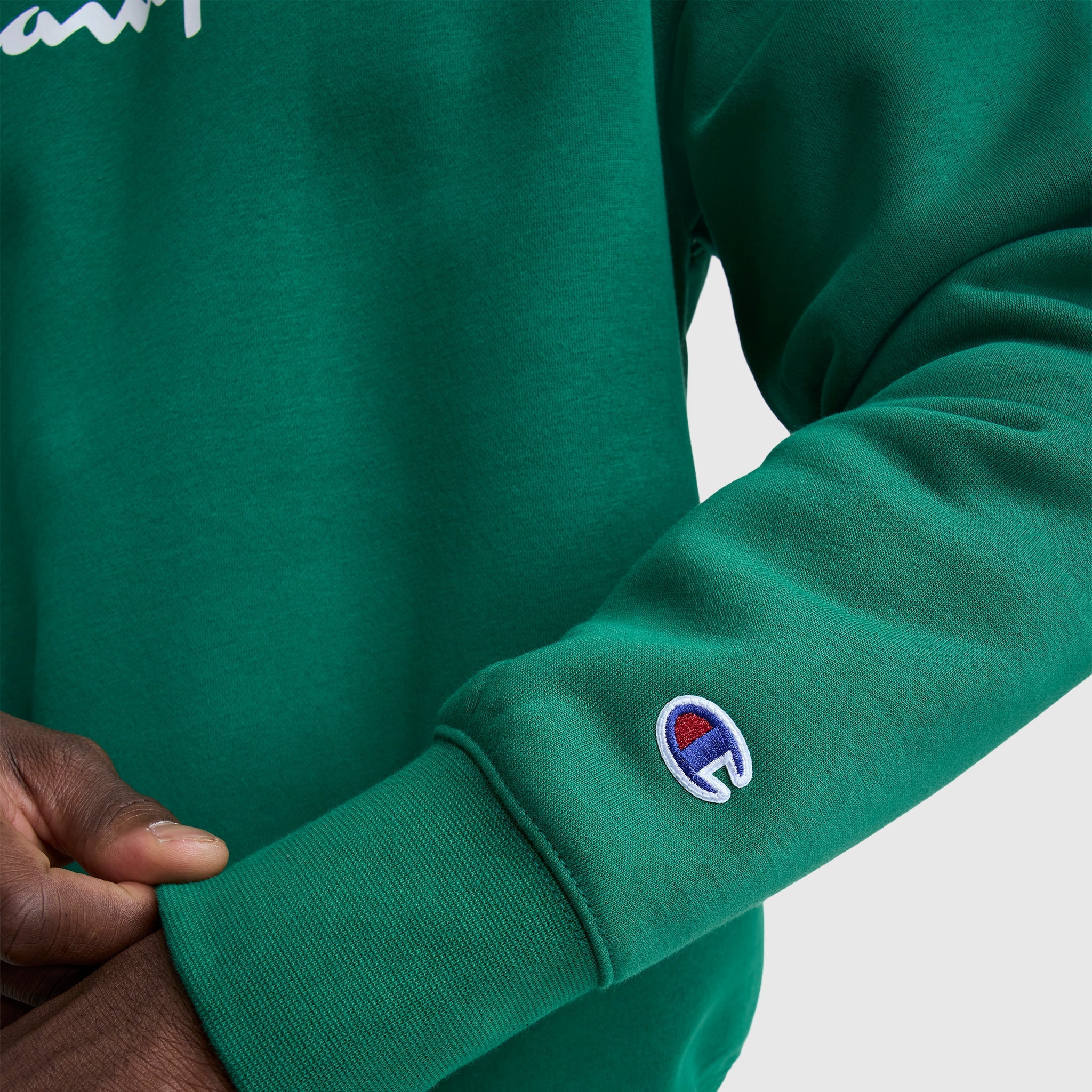 Champion Powerblend Crewneck Sweatshirt, Script Logo - Verdant Green