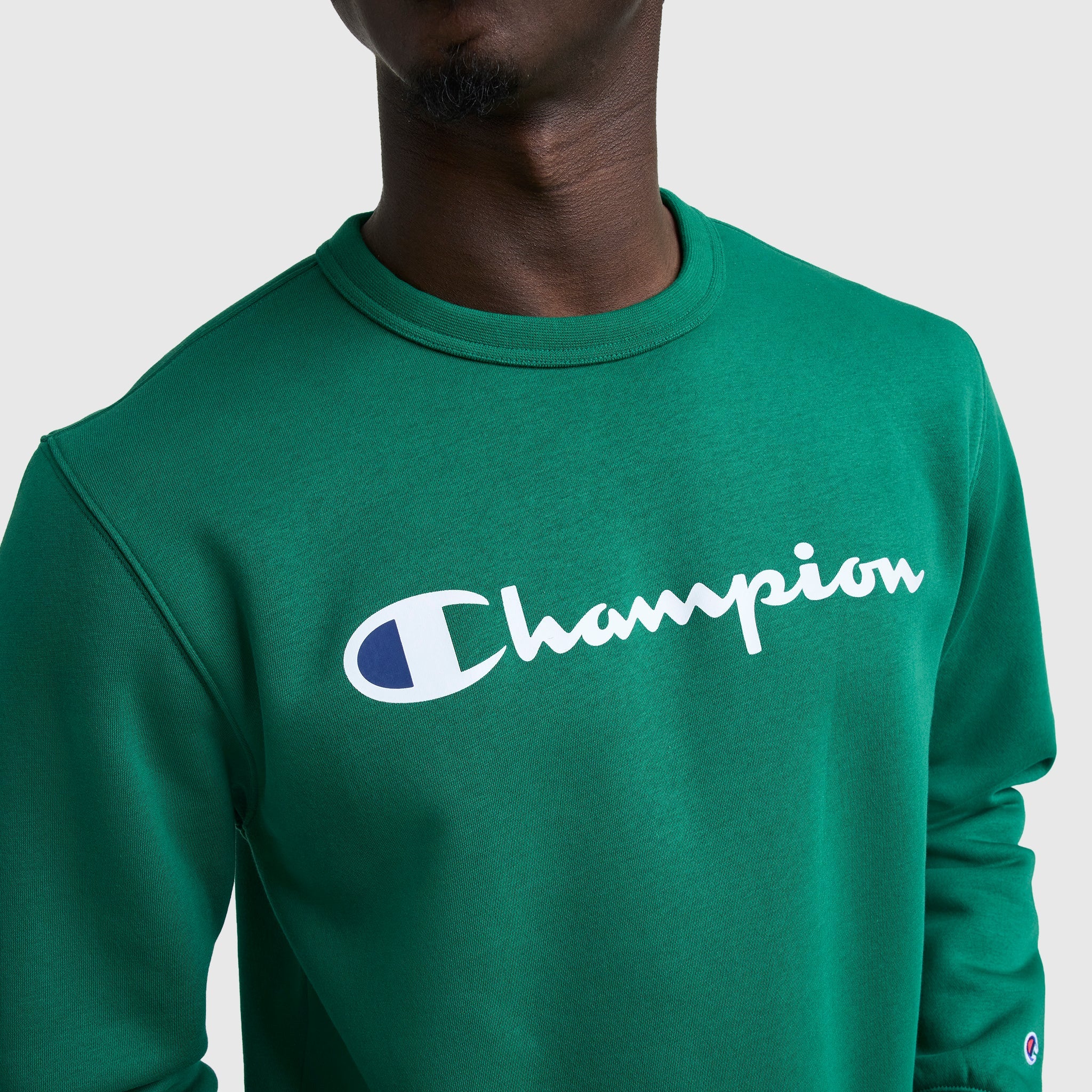 Champion Powerblend Crewneck Sweatshirt, Script Logo - Verdant Green