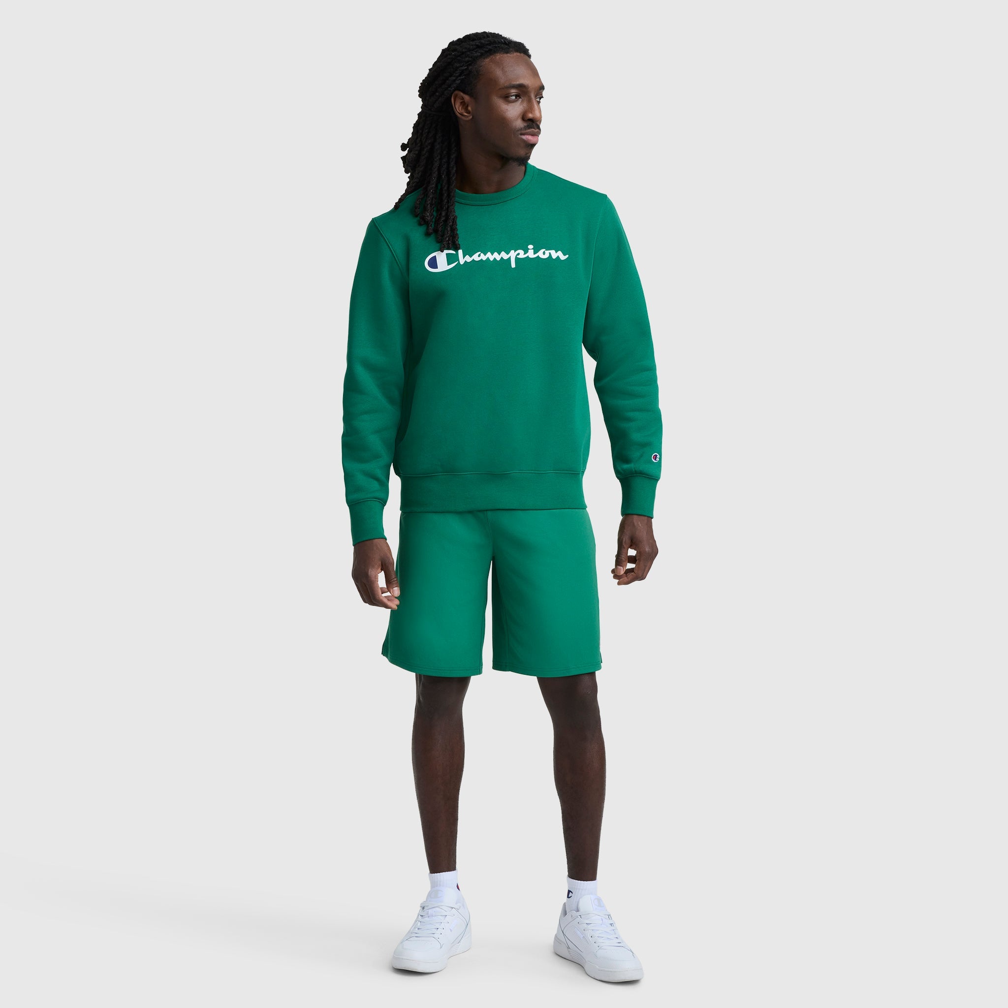 Champion Powerblend Crewneck Sweatshirt, Script Logo - Verdant Green