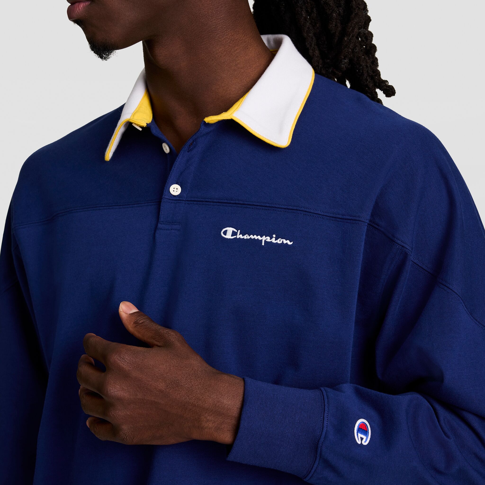 Champion Gridiron Long Sleeve Rugby, Script Logo - Blue Depth