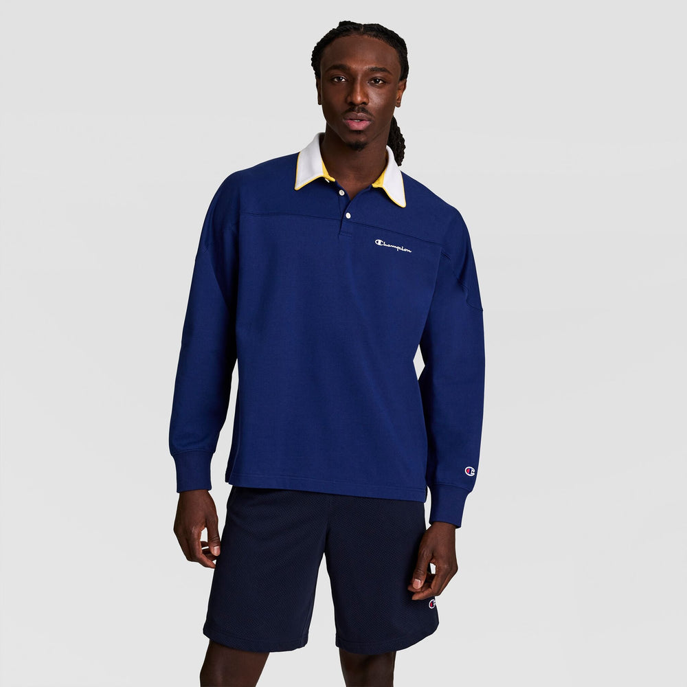 Champion Gridiron Long Sleeve Rugby, Script Logo - Blue Depth