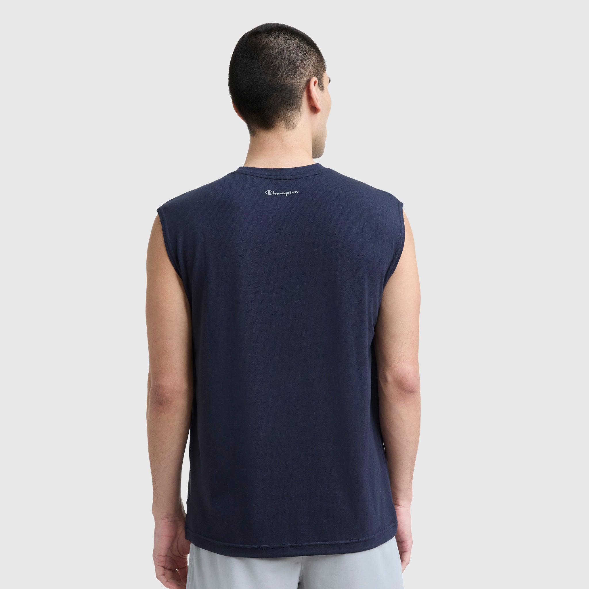 Champion Sport Crewneck Muscle Tee, Script Logo - Deep Navy