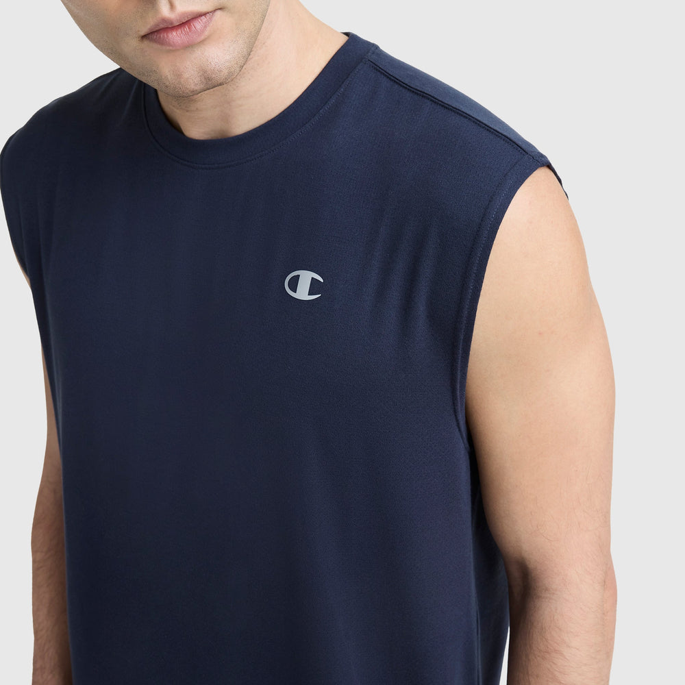 Champion Sport Crewneck Muscle Tee, Script Logo - Deep Navy