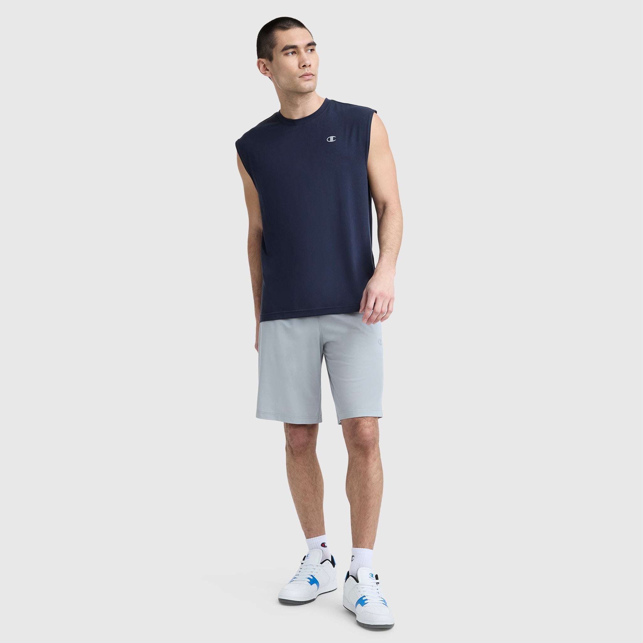 Champion Sport Crewneck Muscle Tee, Script Logo - Deep Navy