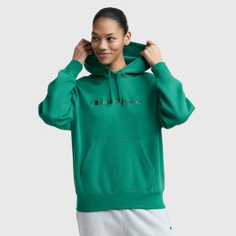 Champion Powerblend Freshman Hoodie, Embroidered Script Logo - Verdant Green
