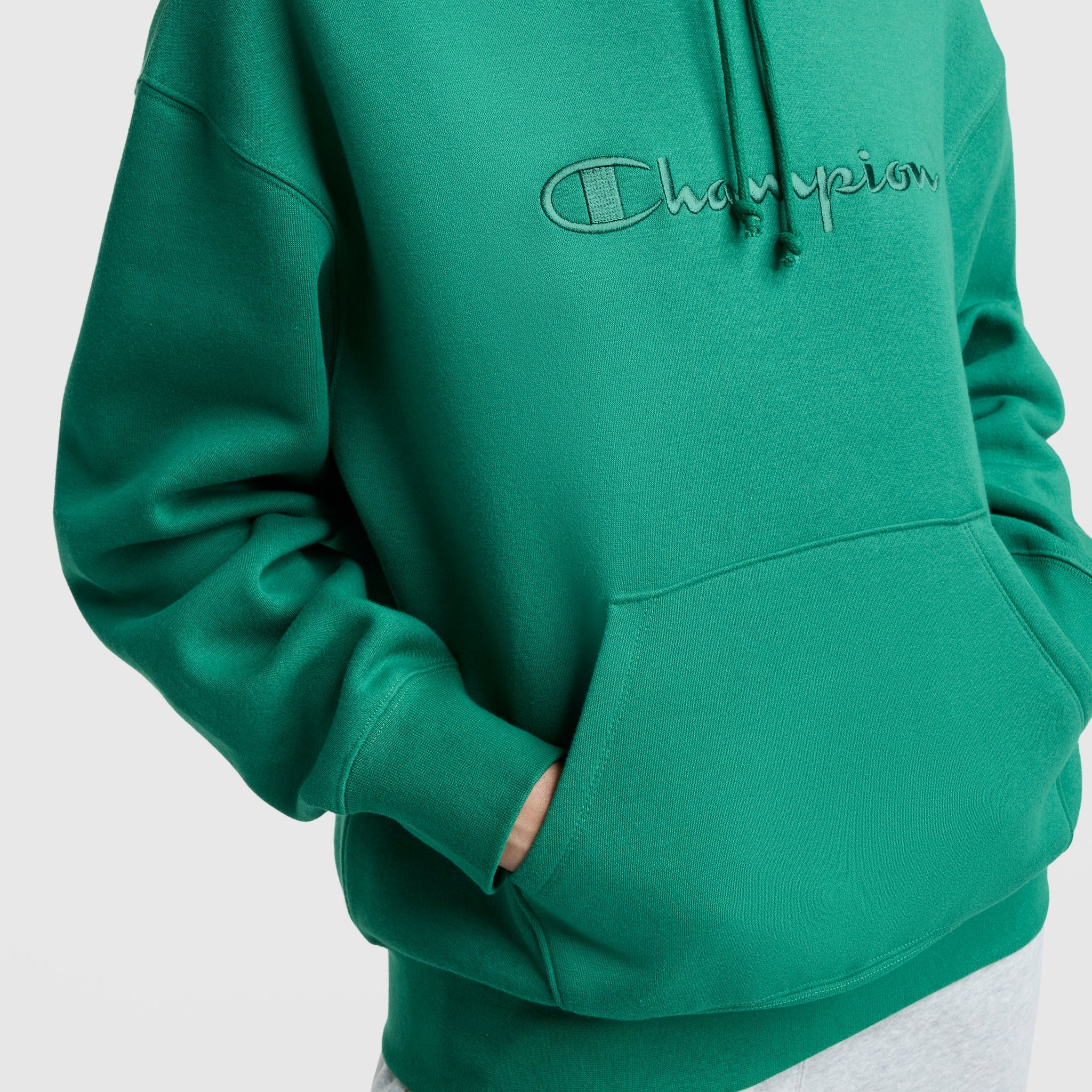 Champion Powerblend Freshman Hoodie, Embroidered Script Logo - Verdant Green