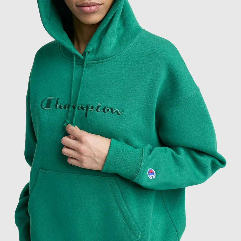 Champion Powerblend Freshman Hoodie, Embroidered Script Logo - Verdant Green