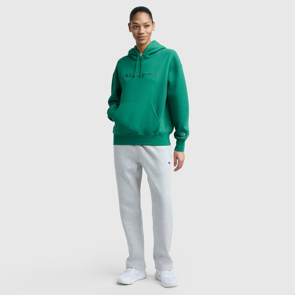 Champion Powerblend Freshman Hoodie, Embroidered Script Logo - Verdant Green