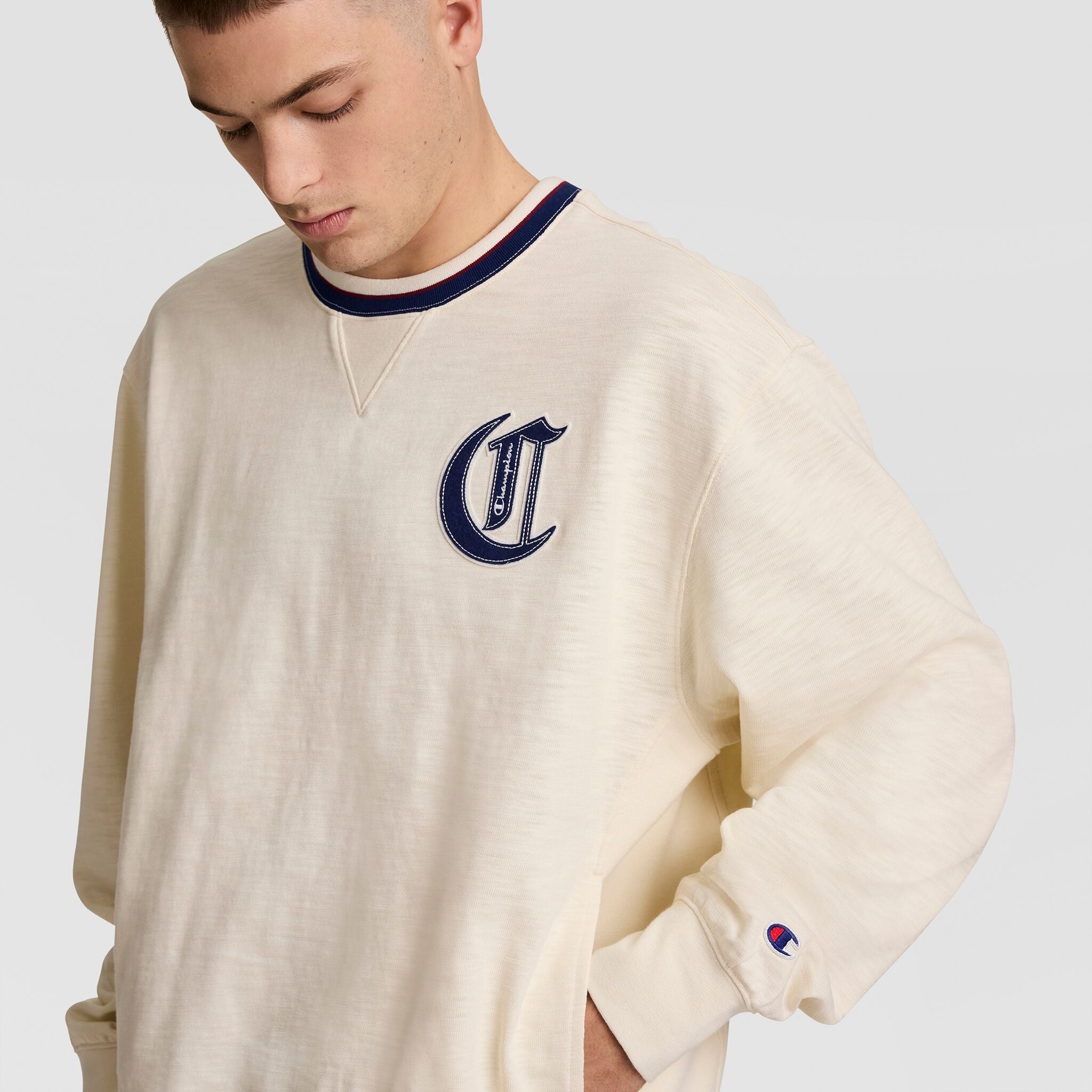 Champion Modern Retro Washed Crew Sweatshirt - Unbleached Cotton
