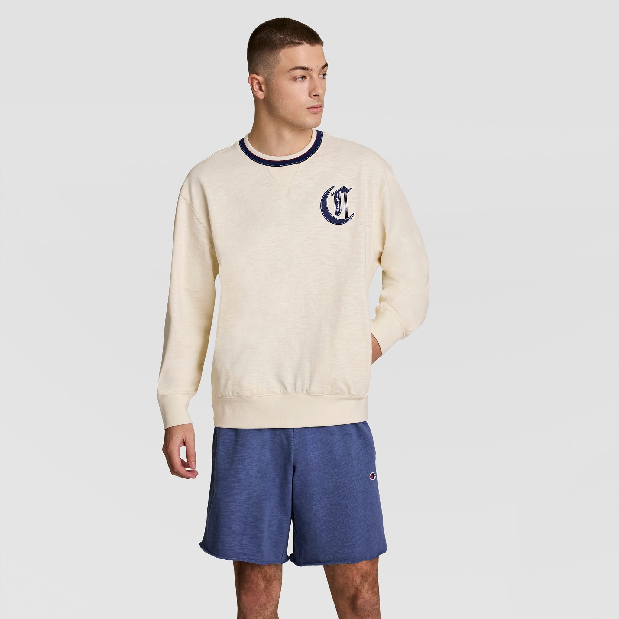 Champion Modern Retro Washed Crew Sweatshirt - Unbleached Cotton