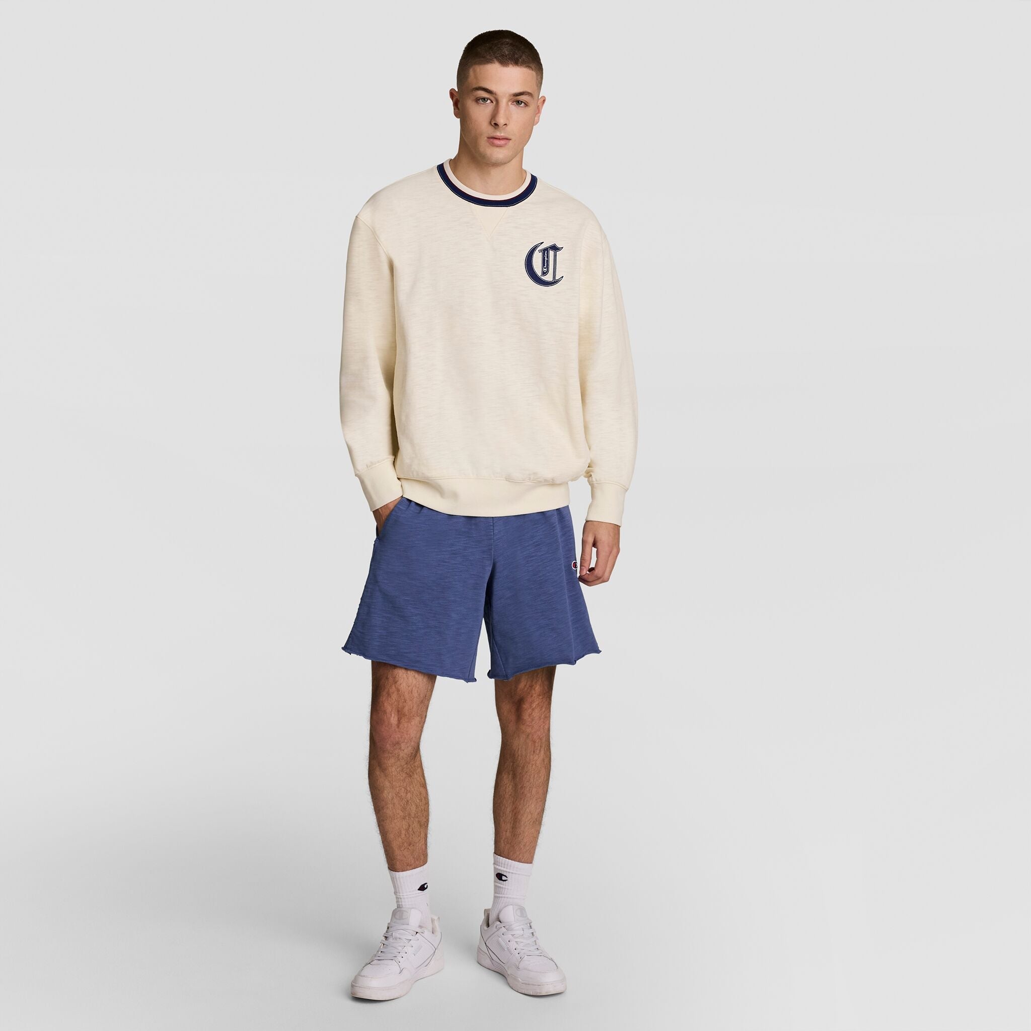 Champion Modern Retro Washed Crew Sweatshirt - Unbleached Cotton