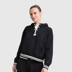 Champion Tackle Lace Front Hoodie, Tonal Embroidered C Logo - Black