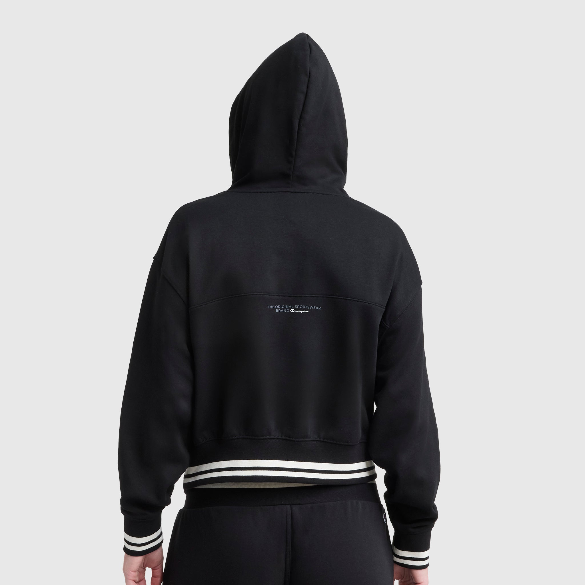 Champion Tackle Lace Front Hoodie, Tonal Embroidered C Logo - Black