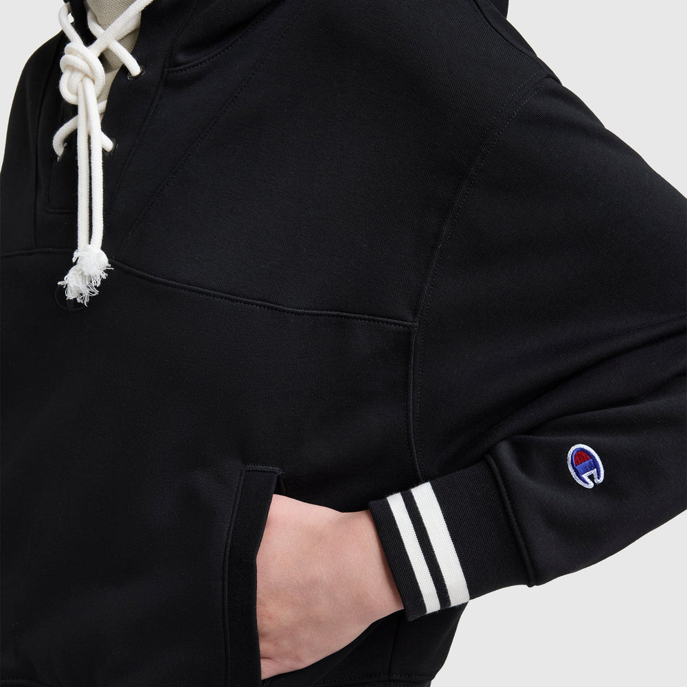 Champion Tackle Lace Front Hoodie, Tonal Embroidered C Logo - Black