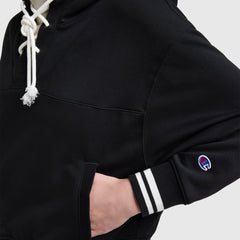 Champion Tackle Lace Front Hoodie, Tonal Embroidered C Logo - Black