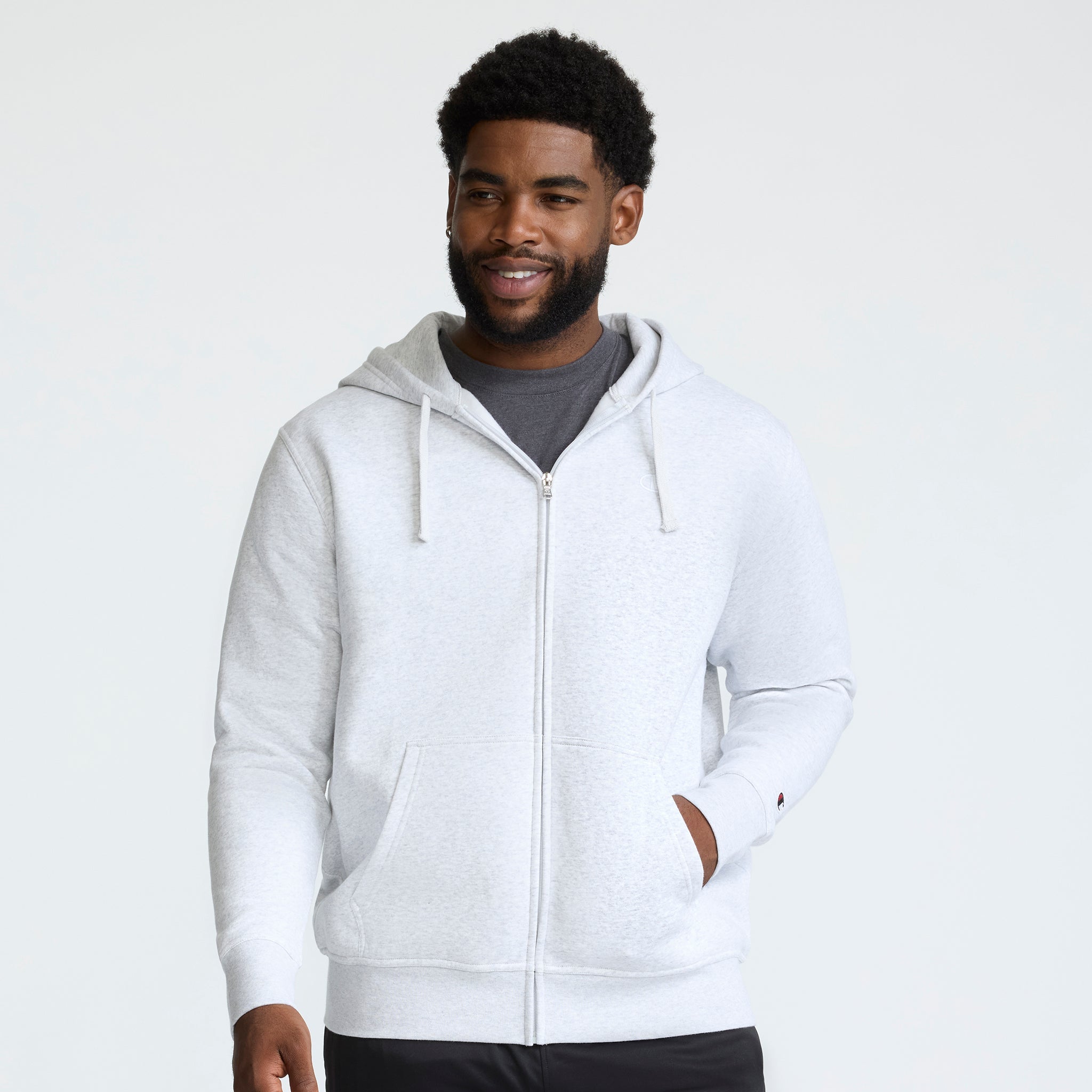 Champion Powerblend Full-Zip Hoodie - Big & Tall - Platinum Silver Heather