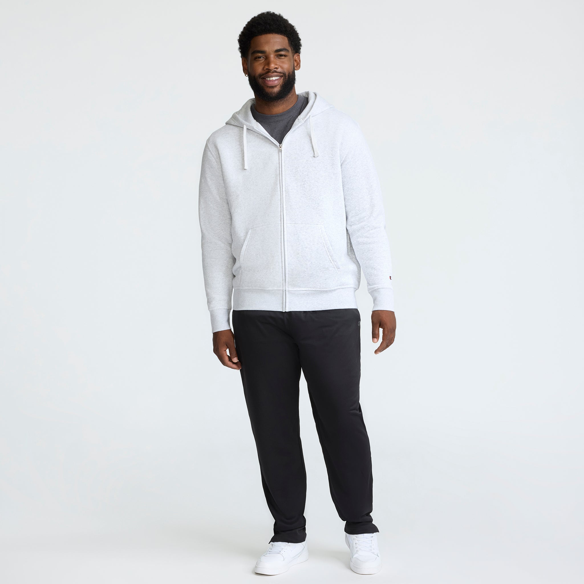 Champion Powerblend Full-Zip Hoodie - Big & Tall - Platinum Silver Heather