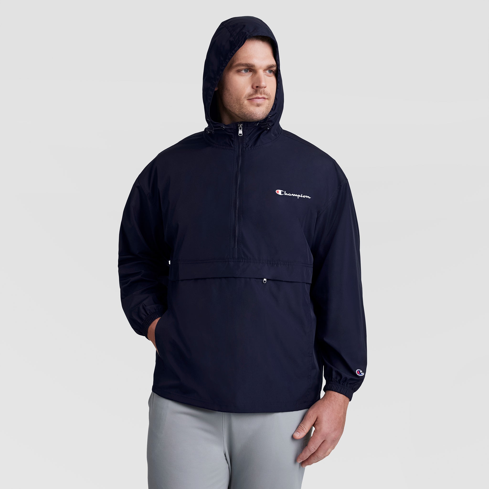 Champion Stadium Packable Jacket, Script Logo - Big & Tall - Navy
