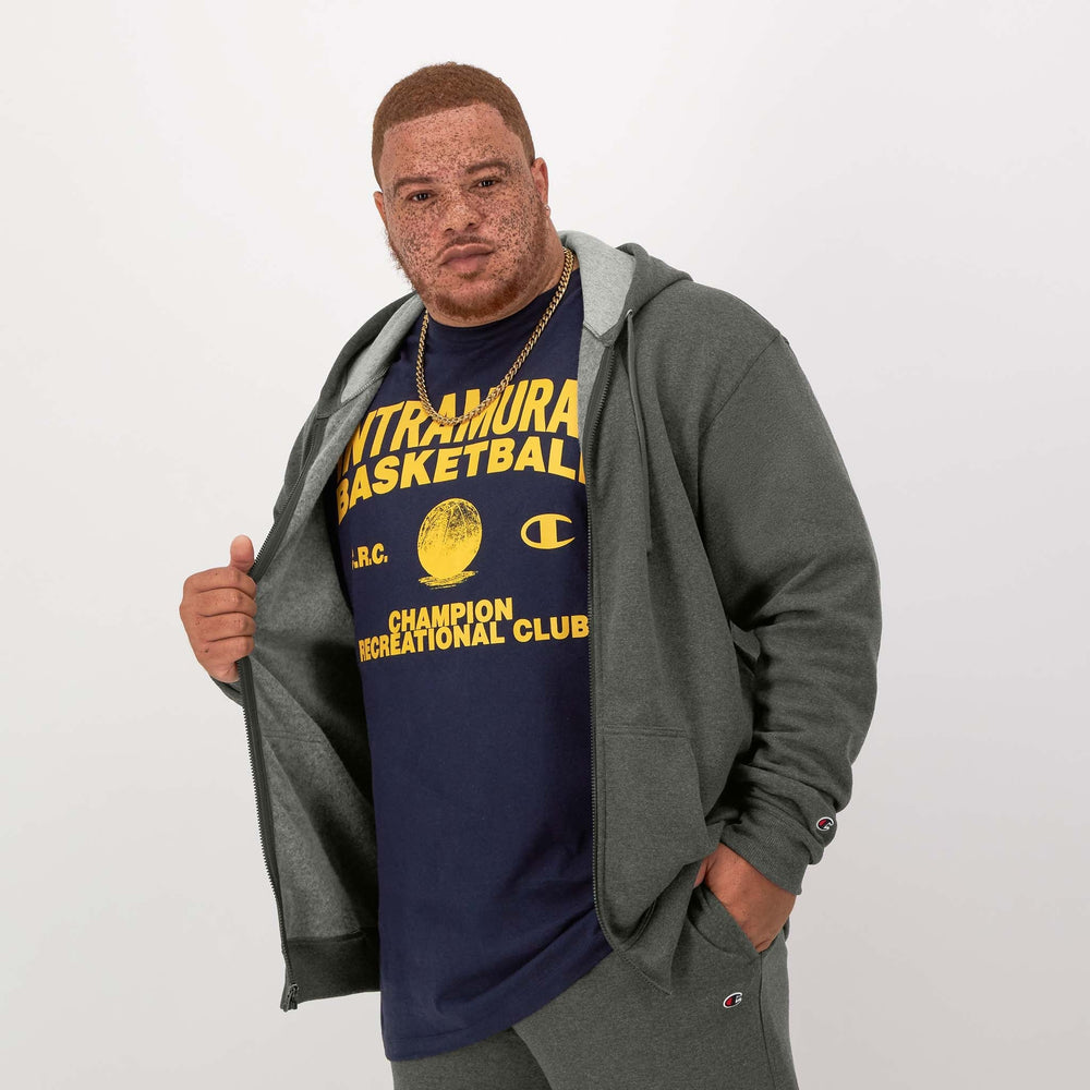 Champion Powerblend Full Zip Hoodie - Big & Tall - Granite Heather