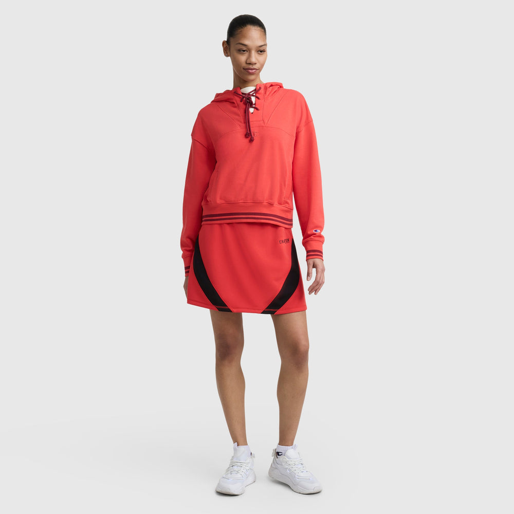 Champion Tackle Lace Front Hoodie, Tonal Embroidered C Logo - Poppy Red