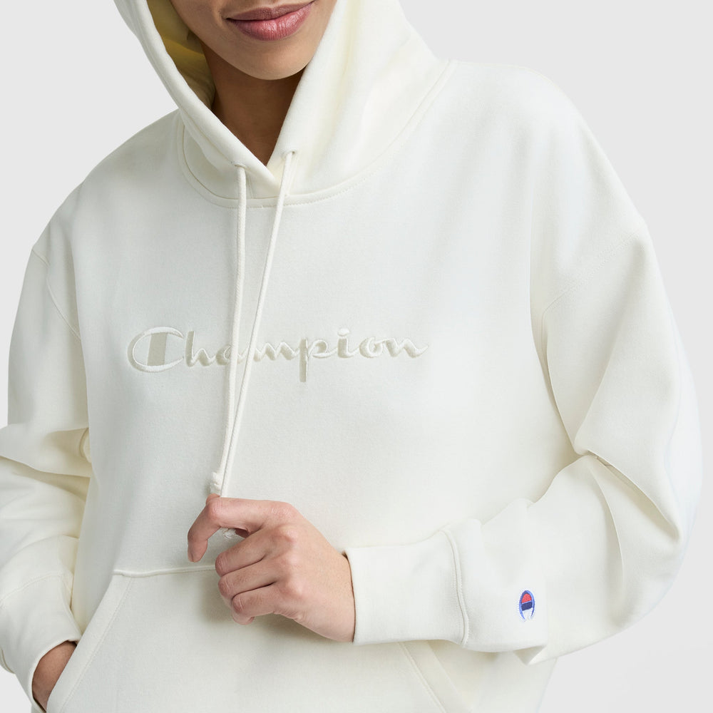 Champion Powerblend Freshman Hoodie, Embroidered Script Logo - Unbleached Cotton
