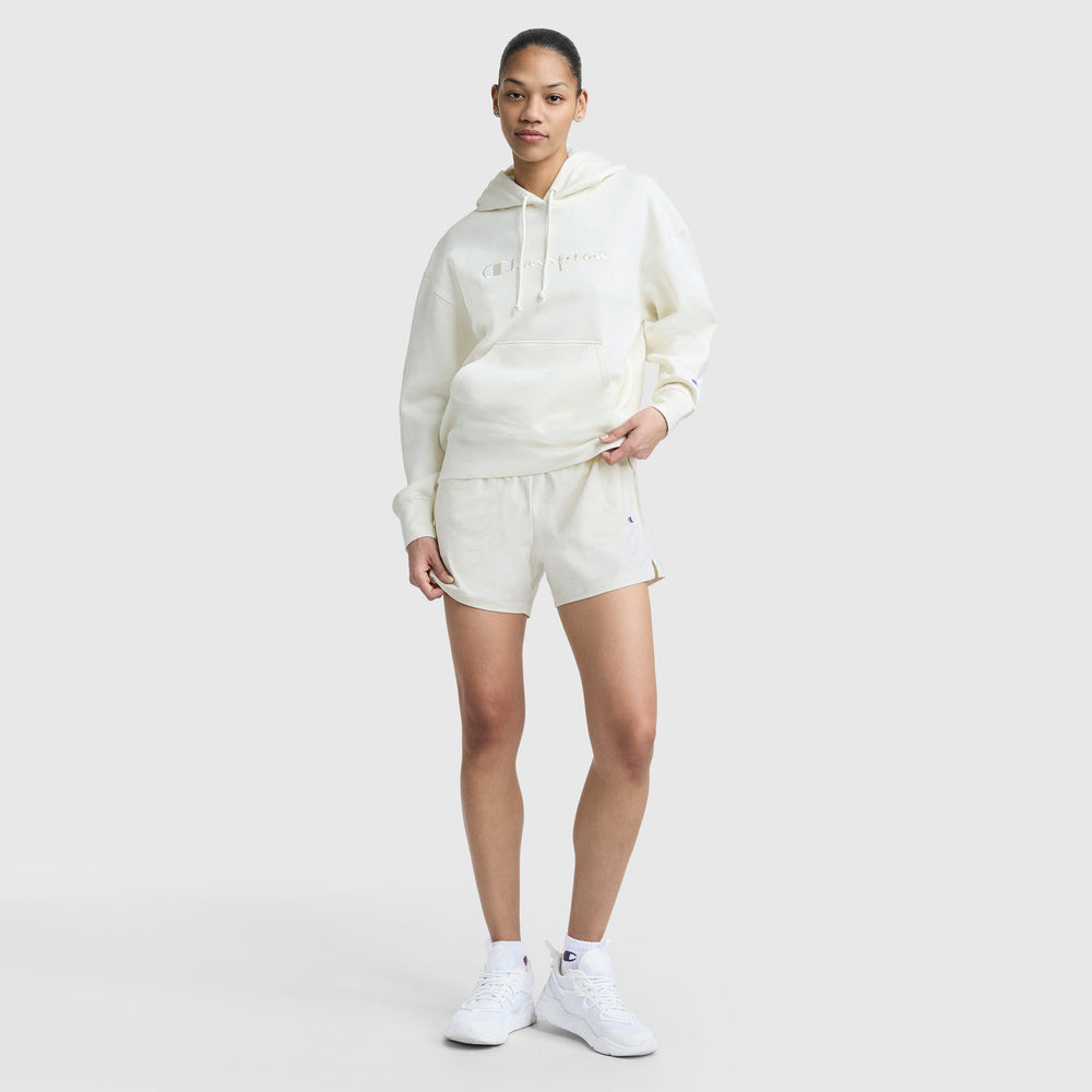 Champion Powerblend Freshman Hoodie, Embroidered Script Logo - Unbleached Cotton