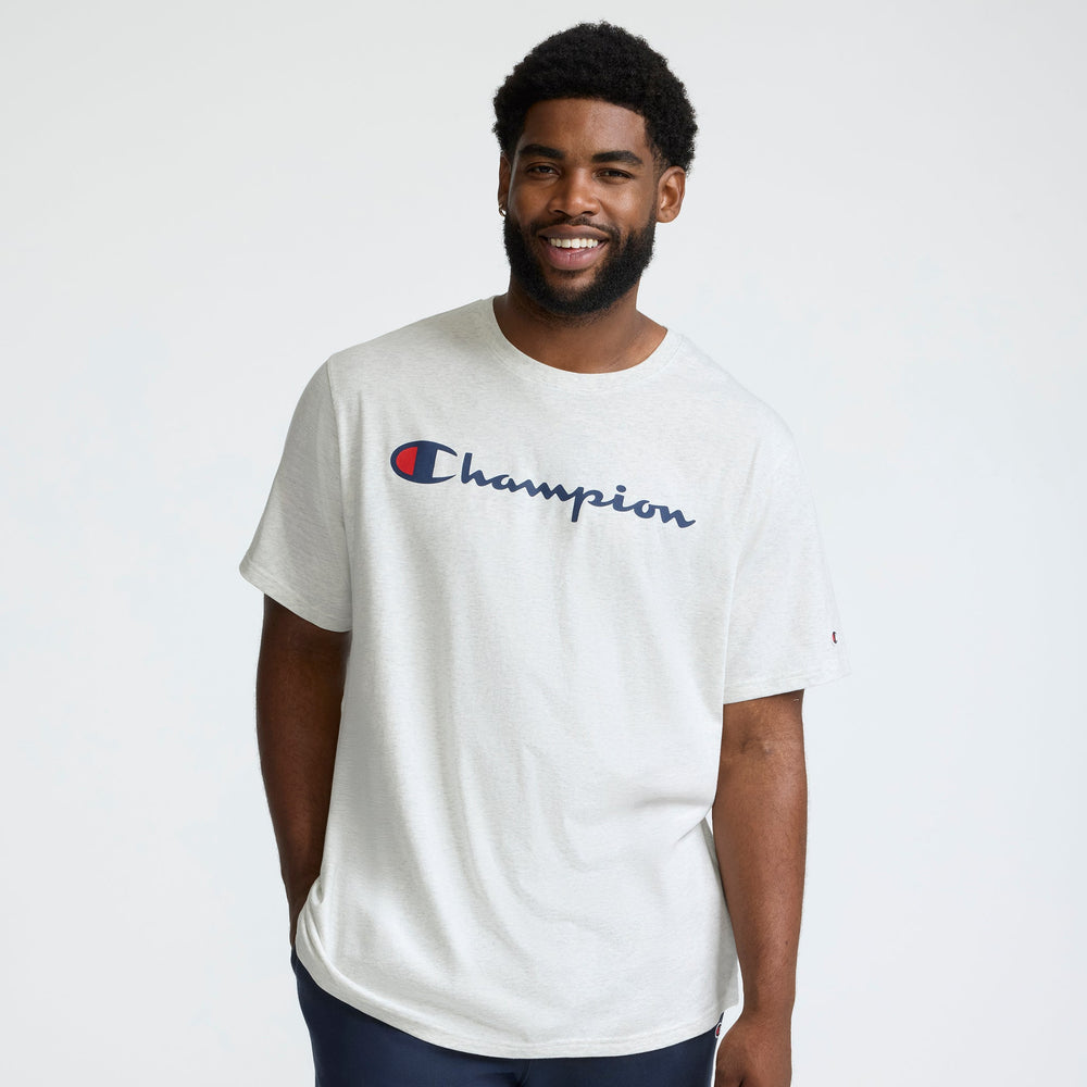 Champion Classic Graphic T-Shirt, Script Logo - Big & Tall - Platinum Silver Heather