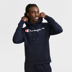 Champion Powerblend Hoodie, Full Script Logo - Deep Navy