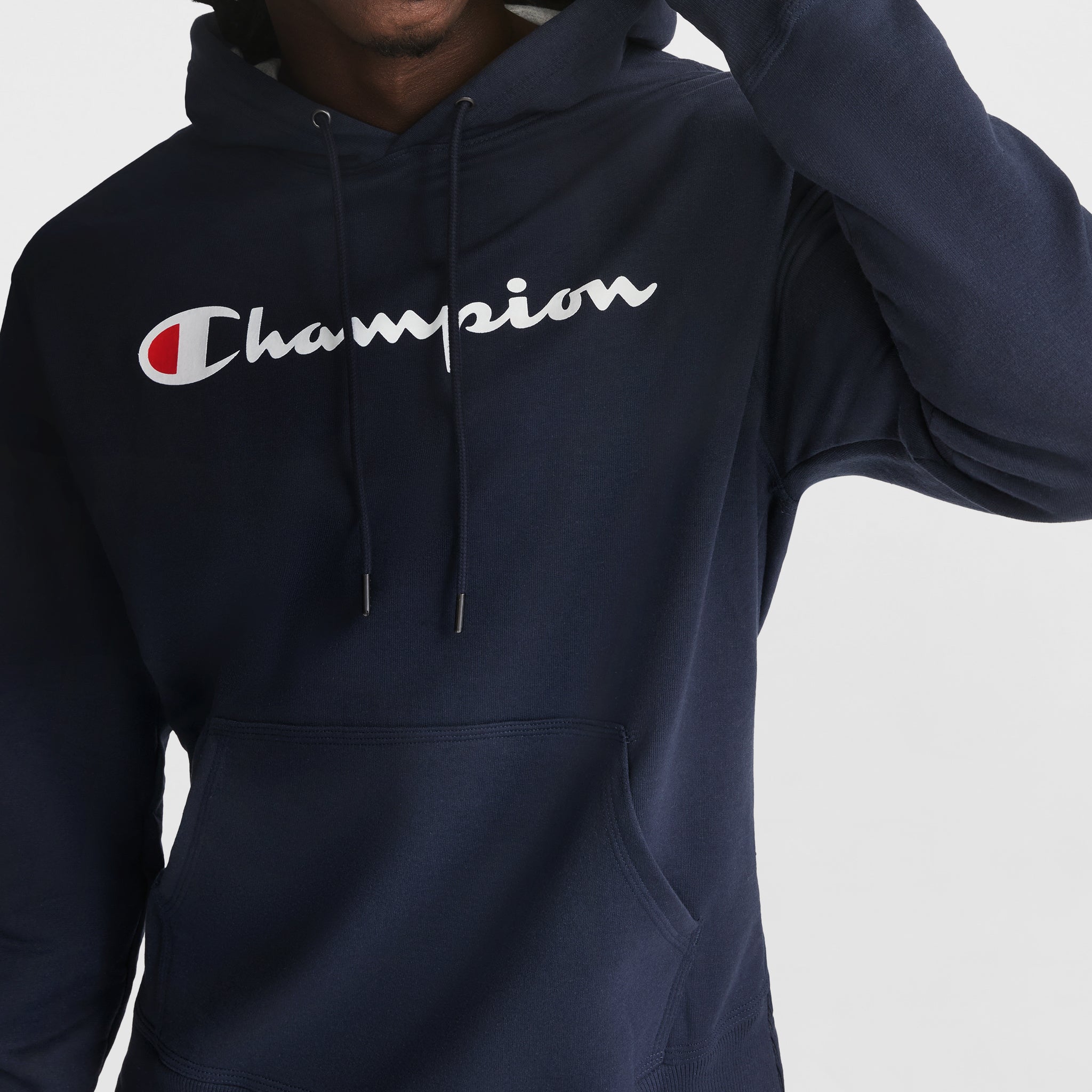 Champion Powerblend Hoodie, Full Script Logo - Deep Navy