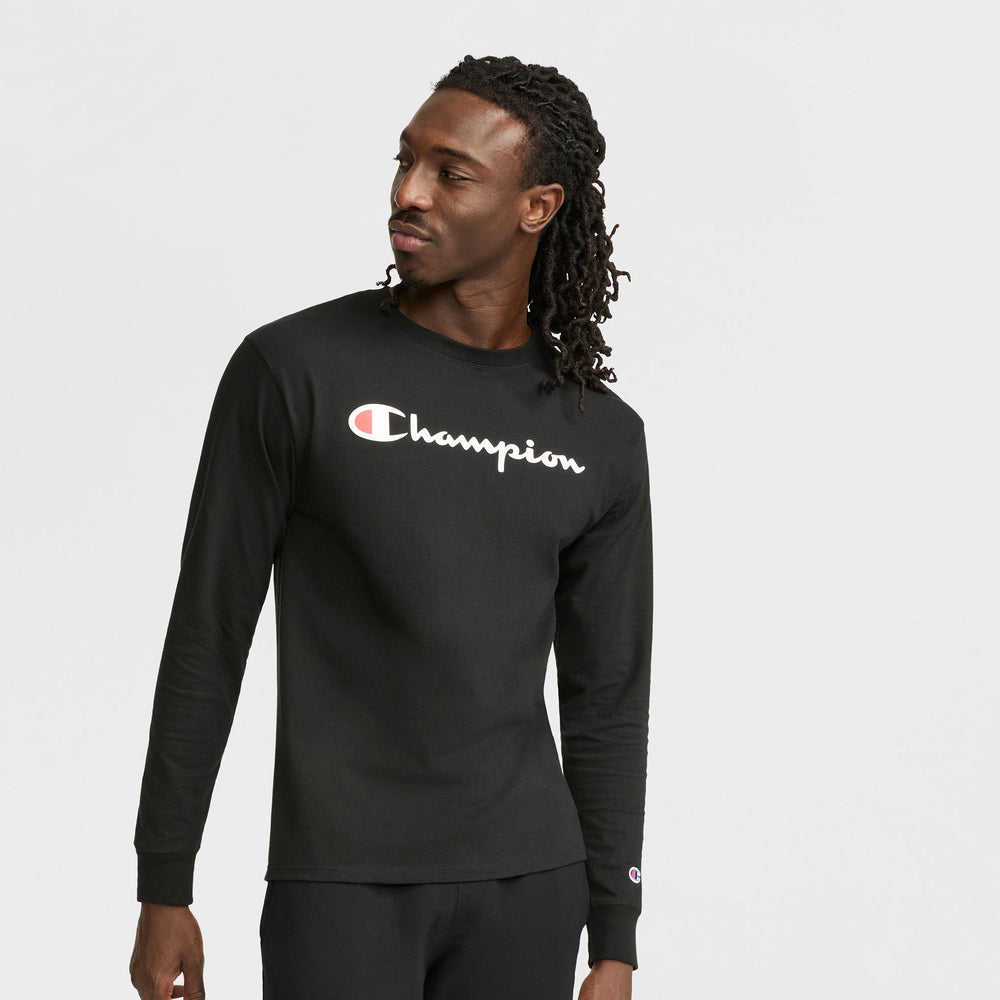 Champion Classic Graphic Long-Sleeve T-Shirt, Script Logo - Black
