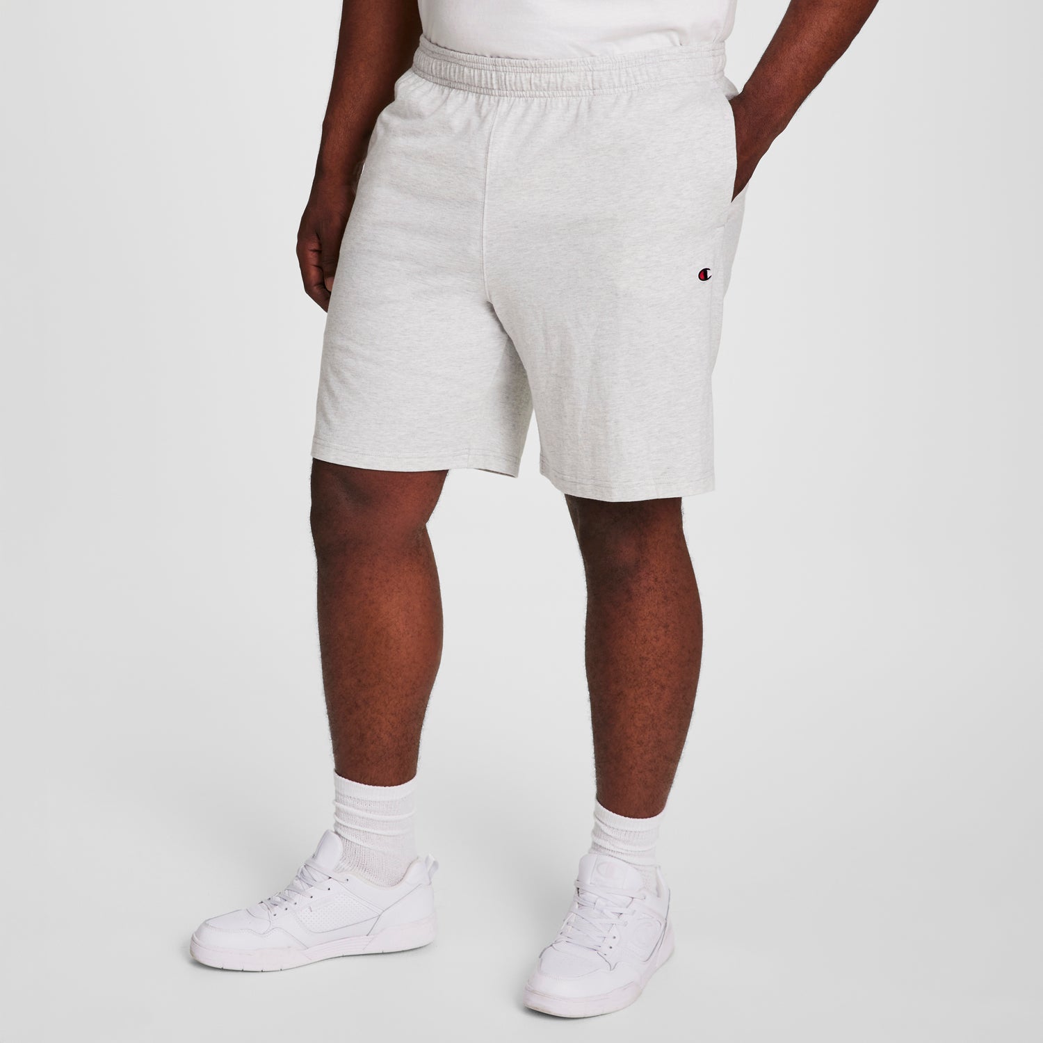Champion 9" Lightweight Lounge Shorts, C Patch Logo - Big & Tall - Platinum Silver Heather