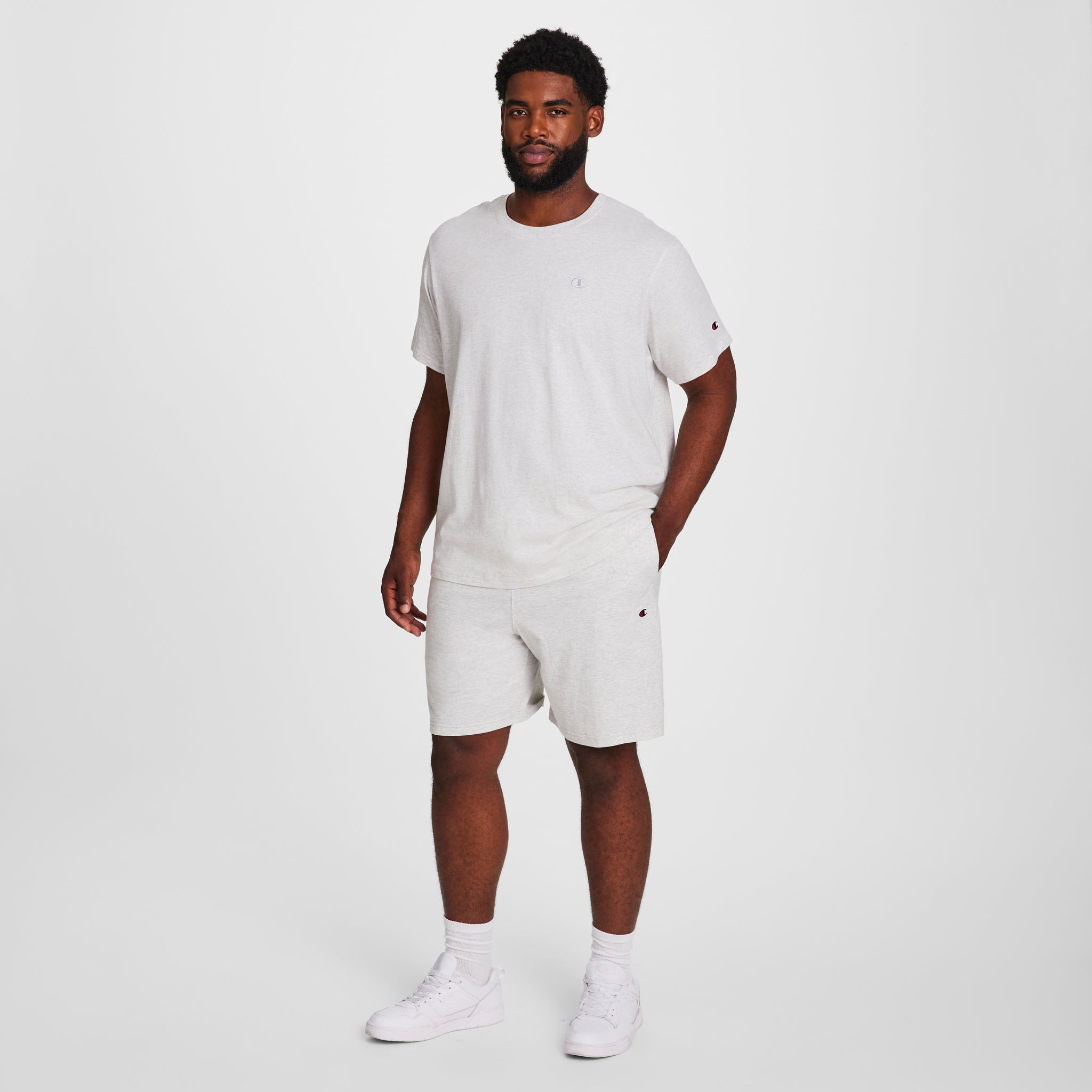 Champion 9" Lightweight Lounge Shorts, C Patch Logo - Big & Tall - Platinum Silver Heather