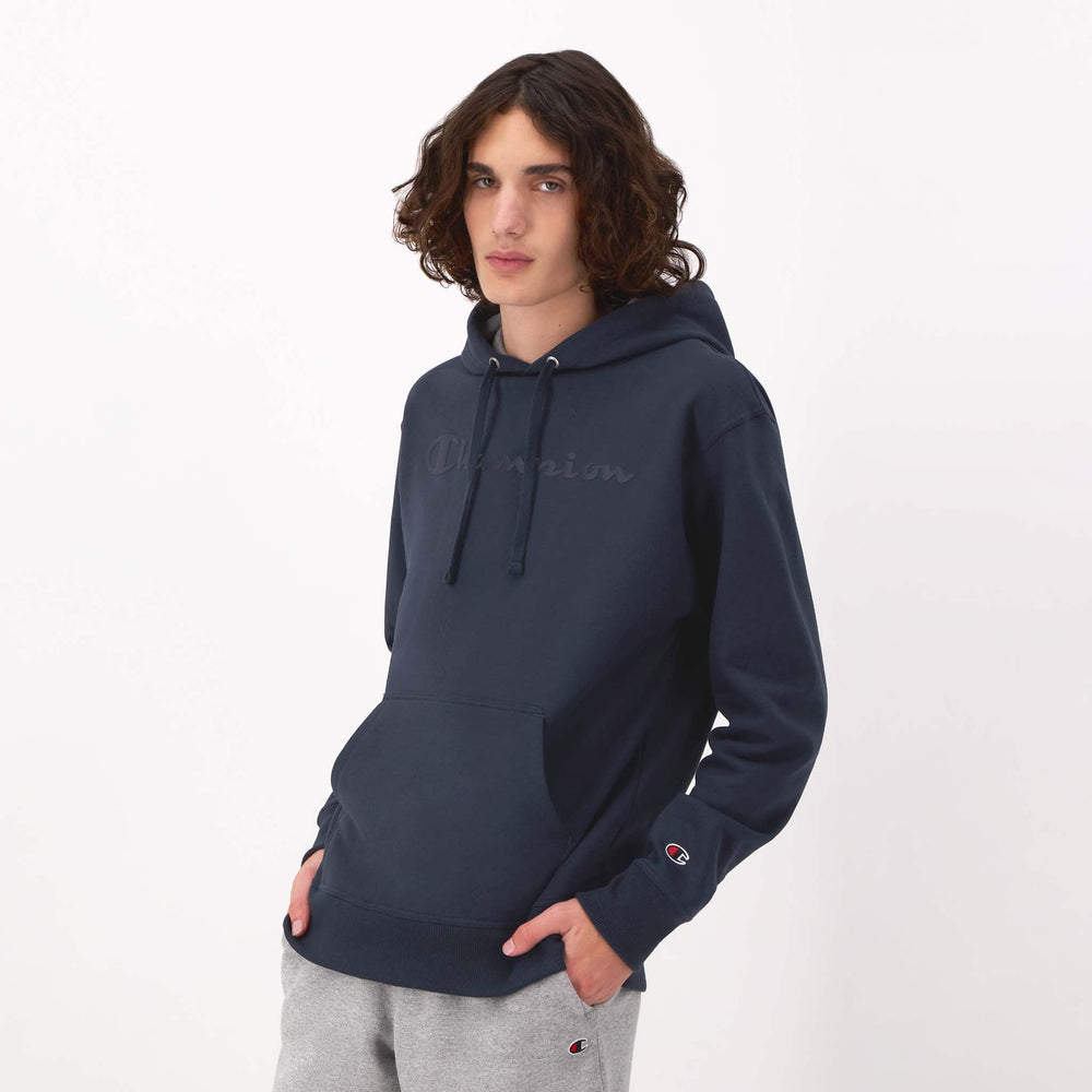 Champion Powerblend Hoodie, Tonal Script Logo - Deep Navy