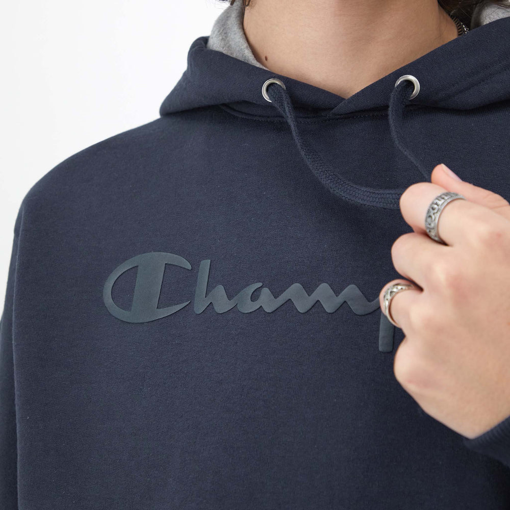 Champion Powerblend Hoodie, Tonal Script Logo - Deep Navy